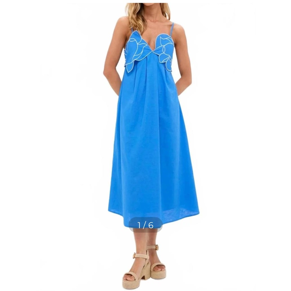 NWT!! English Factory Sea Blue Flower Applique Iris Maxi Dress